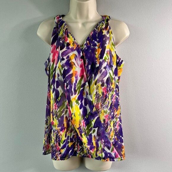 CAbi Floral Petals Faux Wrap Sleeveless Blouse Size S - Picture 1 of 9